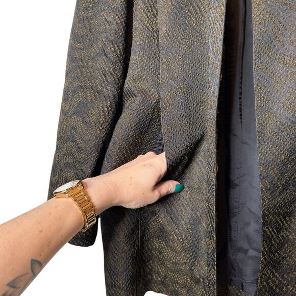 Eileen Fisher Silk Blend Jacquard Open Front Black Jacket size Large - Picture 3 of 6